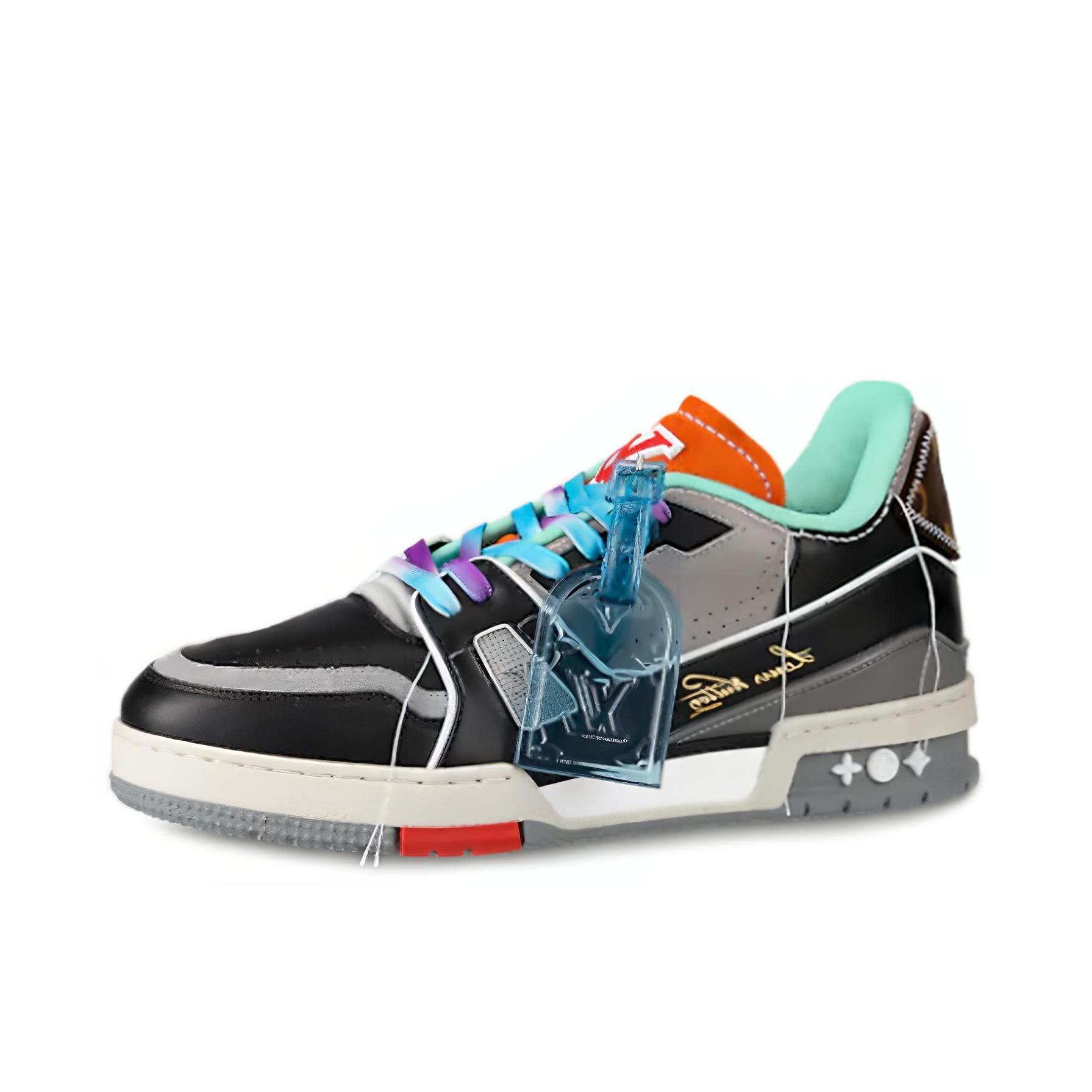 推荐商品：Louis Vuitton Trainer系列 时尚 牛皮 圆头 防滑 轻便 板鞋 黑蓝