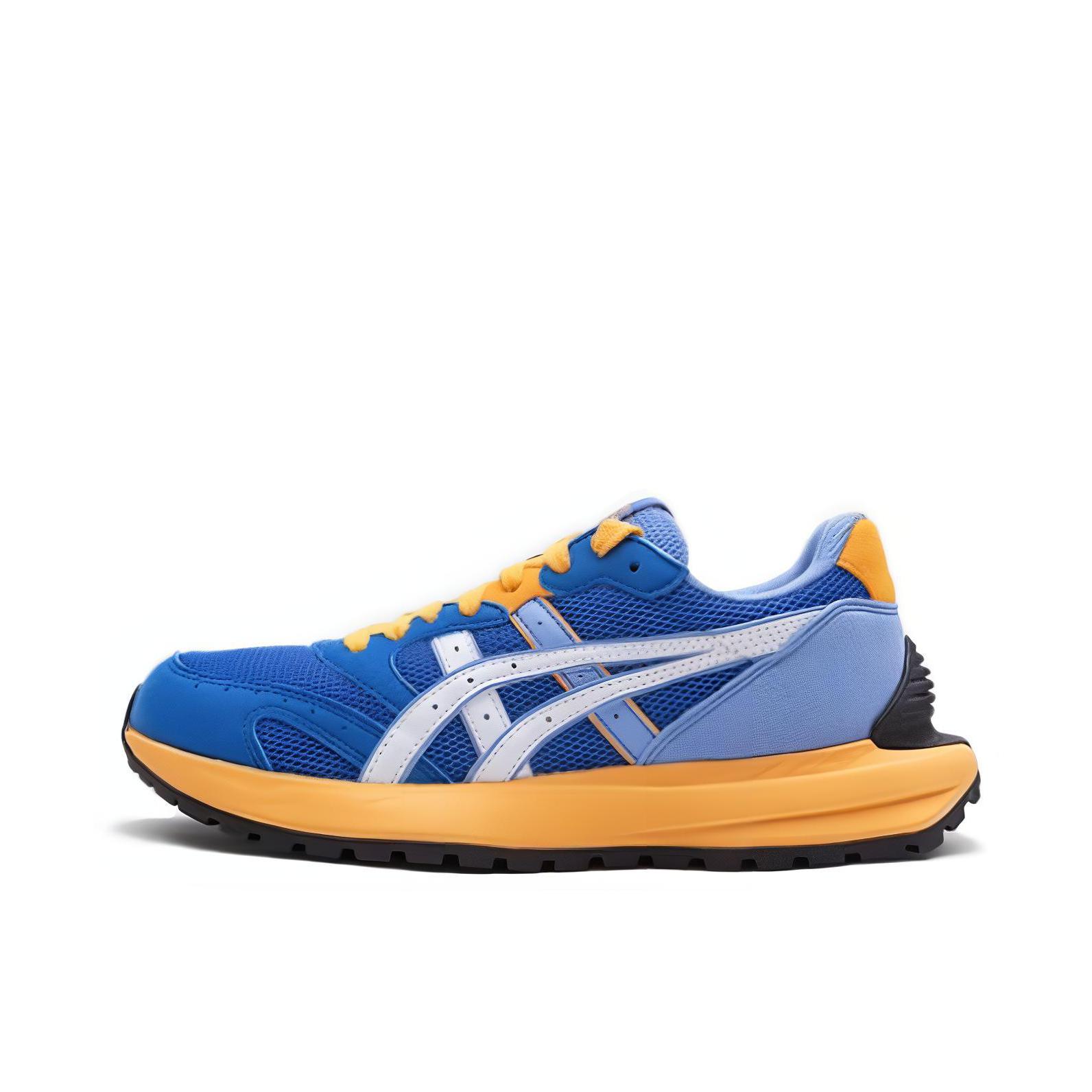 推荐商品：Asics/亚瑟士 Tarther Sc 跑鞋 防滑耐磨轻便透气舒适减震厚底织物合成革潮流时尚百搭复古拼接 蓝色/黄色/灰色