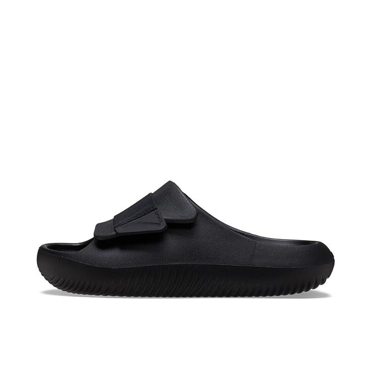 推荐商品：Crocs/卡骆驰 Mellow Luxe Recovery 面包 户外 休闲 一字 外穿 露趾 套脚 防磨 防滑 魔术贴 橡胶底 拖鞋 黑色