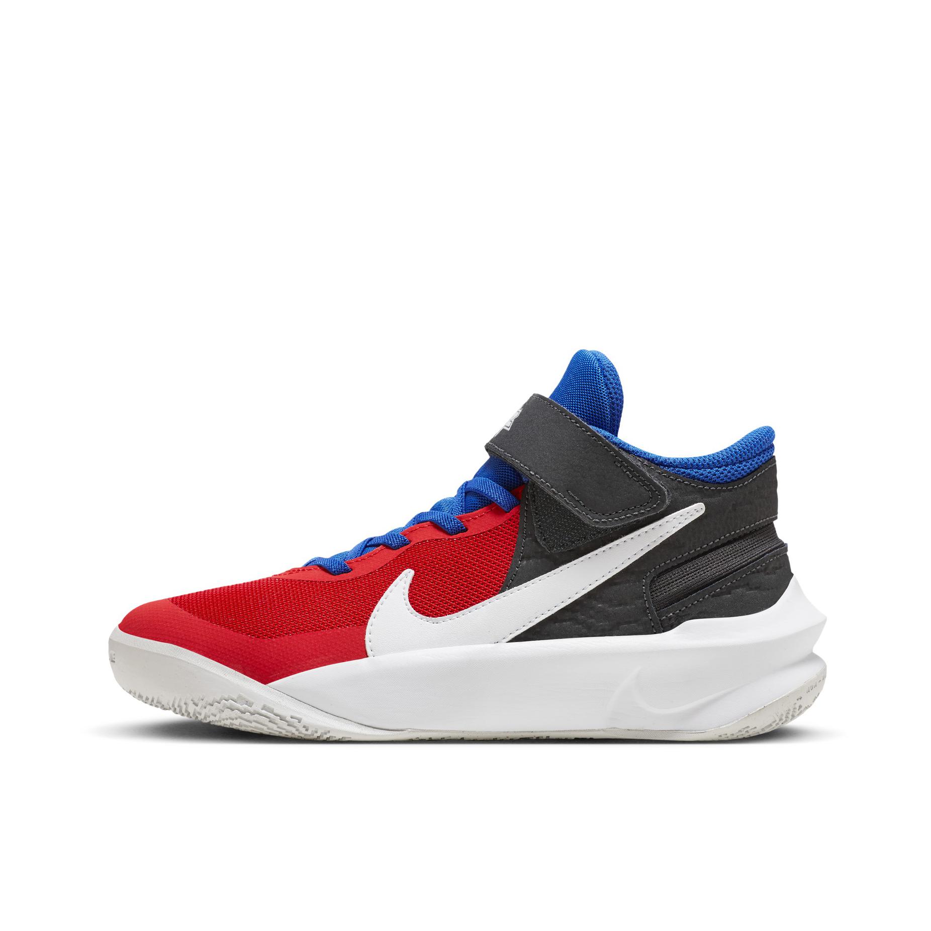 推荐商品：Nike Team Hustle D 10 Flyease 易穿脱 防滑耐磨 减震透气 实战 训练 织物 合成革 舒适百搭 魔术贴 篮球鞋 GS/红色/黑色/白色