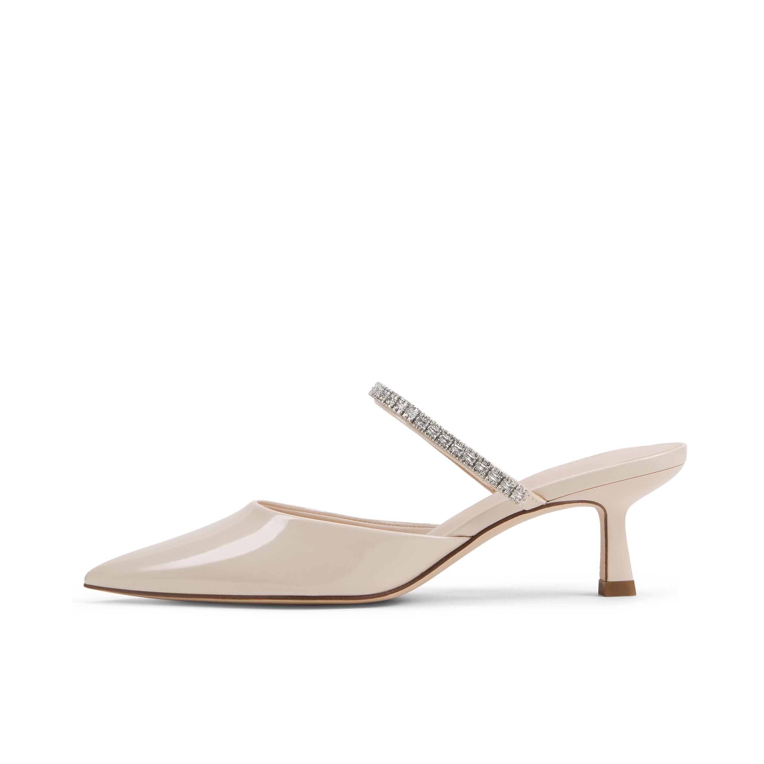 推荐商品：CHARLES&KEITH 高跟鞋 穆勒一字带尖头细跟亮钻外穿复合底 CK1-60920353 奶白色