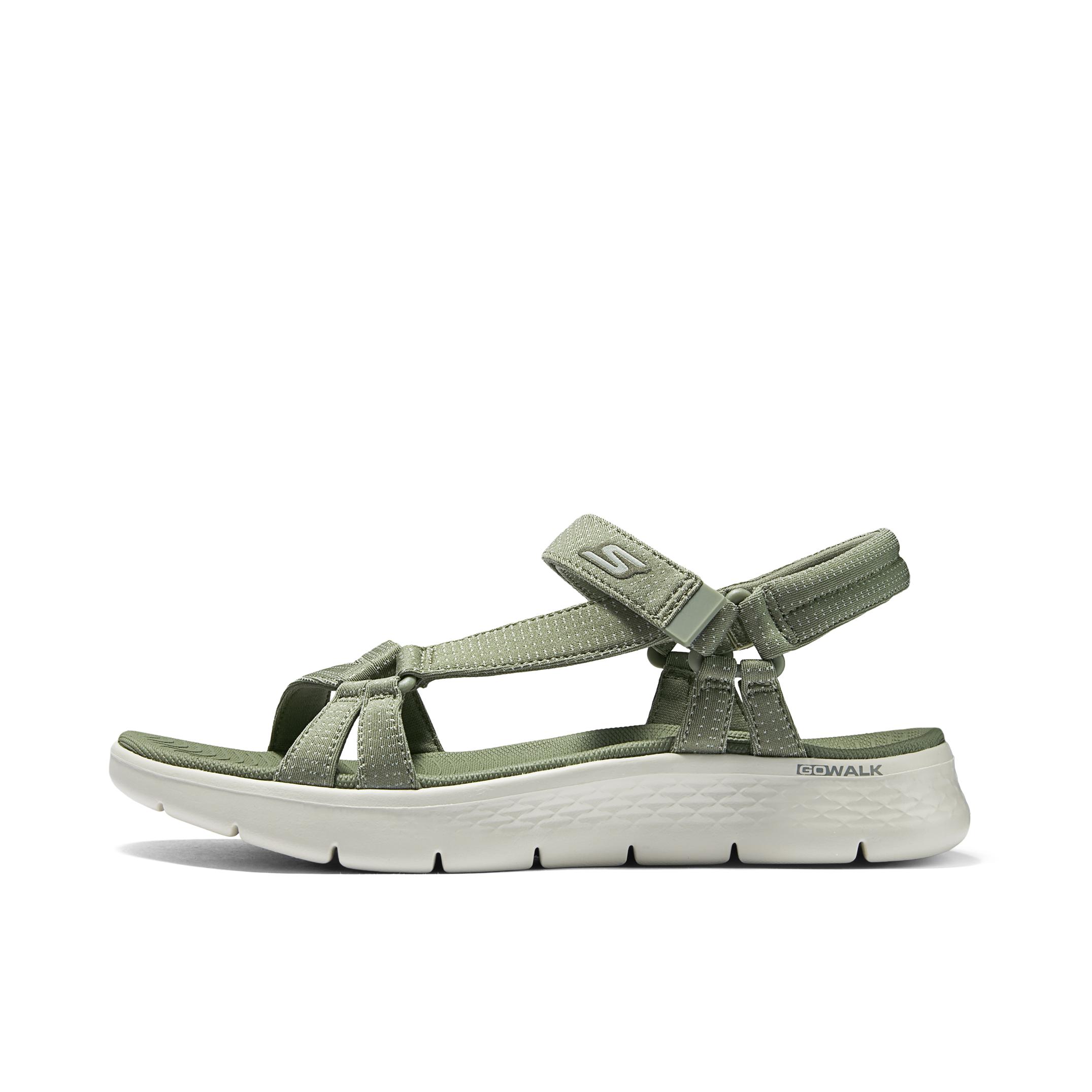 推荐商品：Skechers/斯凯奇 Go Walk Flex 轻量缓震 防滑耐磨 简约舒适 透气软弹 软底 外穿沙滩 运动 魔术贴 轻质露趾 织物 凉鞋 白色/橄榄绿