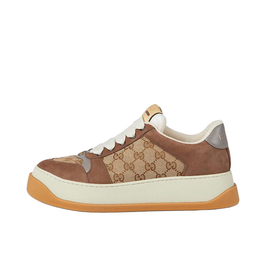 推荐商品：Gucci Screener 胖丁 板鞋 脏脏鞋 时尚百搭圆头厚底织带皮革 棕色/米色
