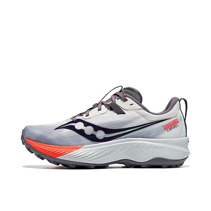 推荐商品：Saucony/索康尼 Endorphin Edge 啡驰 减震 透气 碳板 缓冲 抓地 越野 跑山 织物 跑鞋 灰色/红色