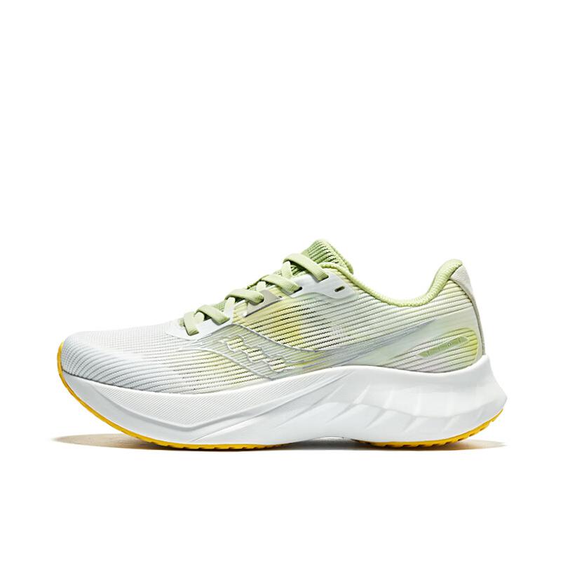 推荐商品：Saucony/索康尼  Tide 浪潮 2  助推 回弹 减震透气 防滑耐磨 稳定支撑 网布 慢跑  跑鞋 女款/白色/绿色