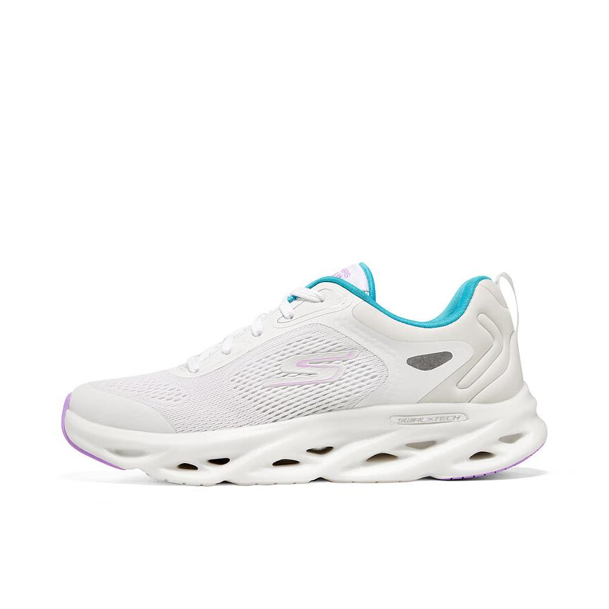 推荐商品：Skechers/斯凯奇 Go Run Swirl Tech 缓震 耐磨 网面透气 轻质软底 休闲 运动 高回弹 跑鞋 白色/蓝色