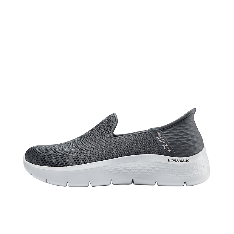 推荐商品：Skechers/斯凯奇 减震耐磨 轻便透气 舒适百搭 轻质网面 软底闪穿 织物 一脚蹬 易穿脱 运动休闲鞋 女款/炭灰色