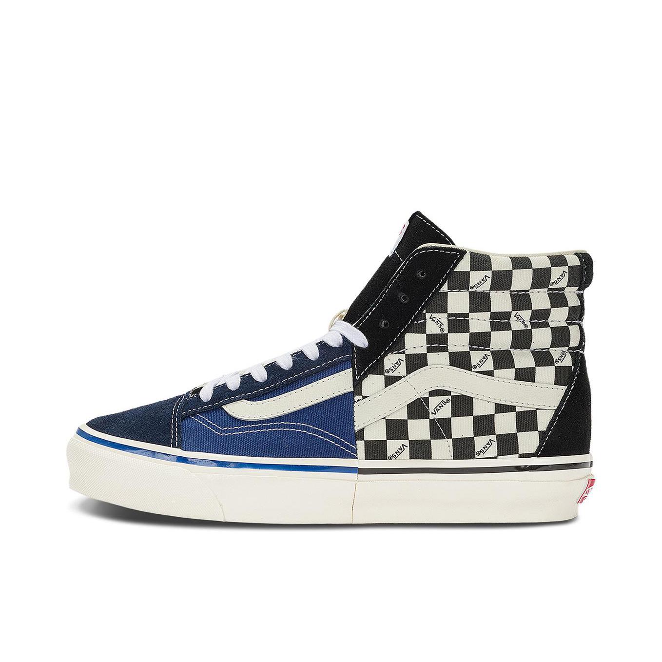 推荐商品：Vans/范斯 Vlt Clash the Wall 板鞋 耐磨防滑高帮圆头拼接 蓝色/黑色