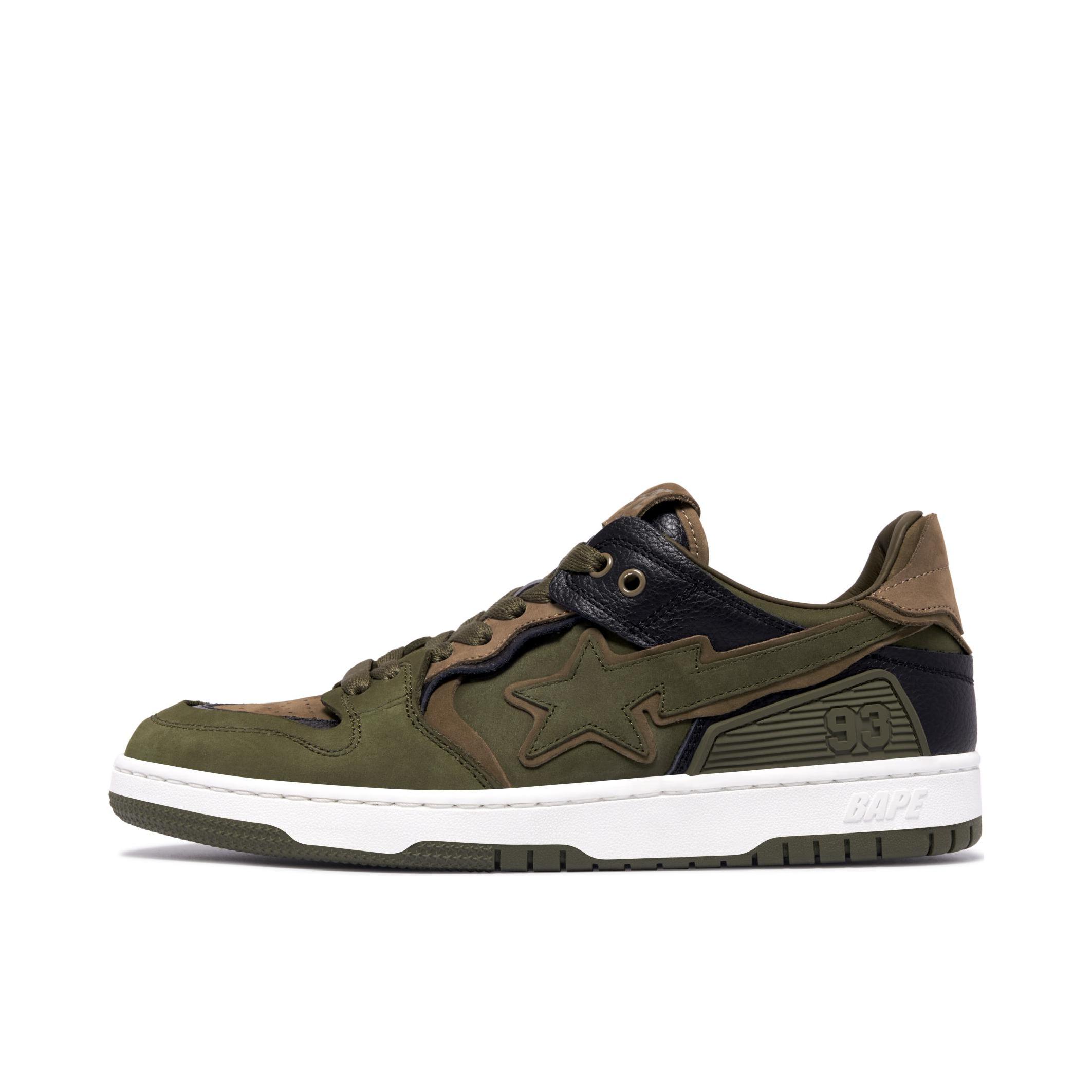 推荐商品：Bape SK8 STA 牛皮 拼接 系带 板鞋 绿色