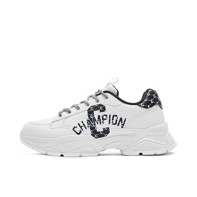 推荐商品：Champion/冠军 CHAMP 24 转印字体 厚底增高 复古美式 时尚 老爹鞋 黑色/白色
