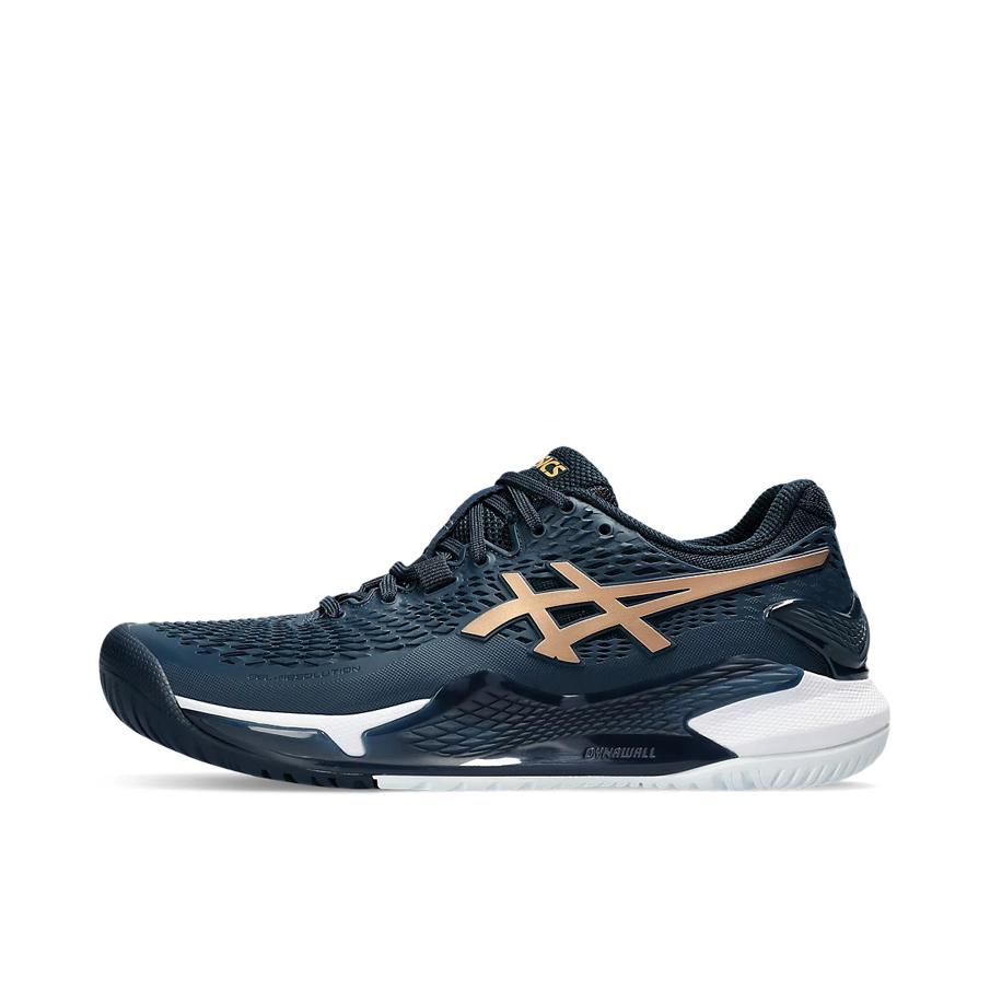 推荐商品：Asics/亚瑟士 Gel-Resolution 9 网面透气 防滑缓冲 稳定型 网球鞋  暗深蓝/浅金 