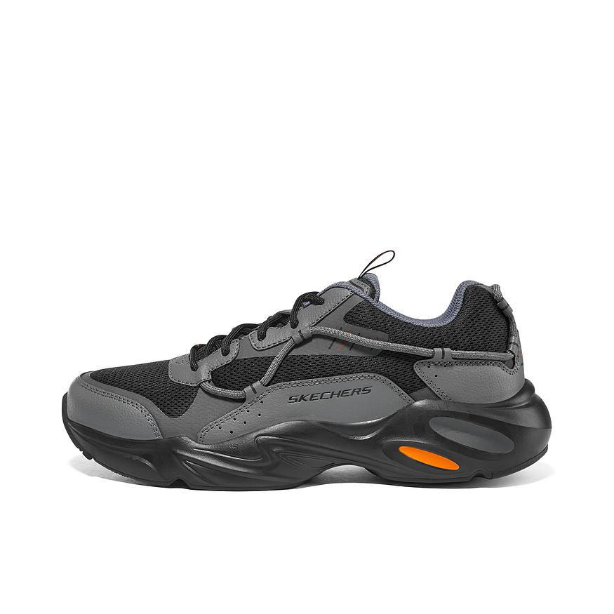 推荐商品：Skechers/斯凯奇 Stamina Airy 潮流复古 网面透气 舒适耐磨 拼接 减震厚底 增高鞋 灰色/黑色