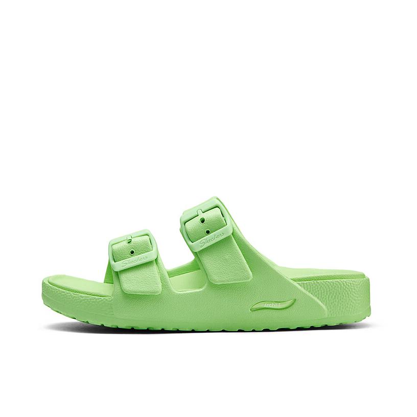 推荐商品：Skechers/斯凯奇 厚底增高 轻质软底 潮流简约 足弓支撑 运动休闲 外穿 一字 魔术贴 橡胶底 凉鞋 柠檬色