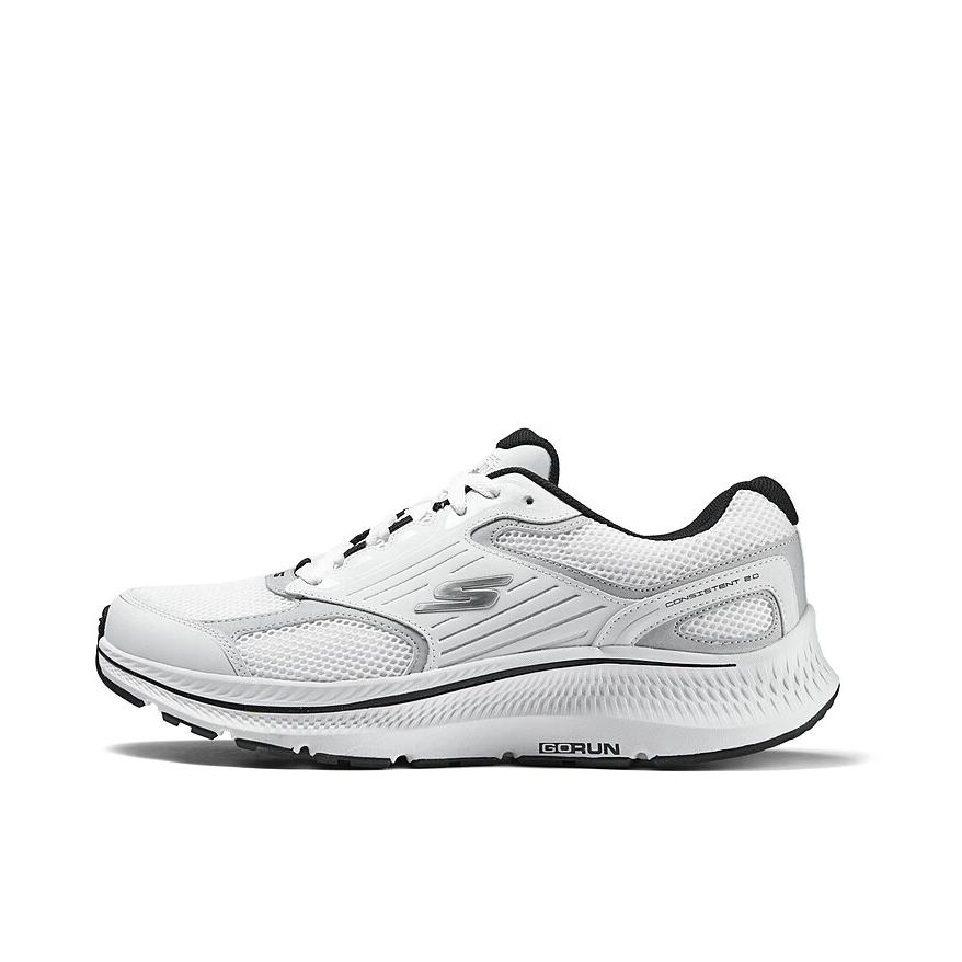 推荐商品：Skechers/斯凯奇 Go Run Consistent 耐磨缓震 网面透气 轻质舒适 高回弹 软底支撑 增高 织物 合成革 运动休闲鞋 220868 白色/银色
