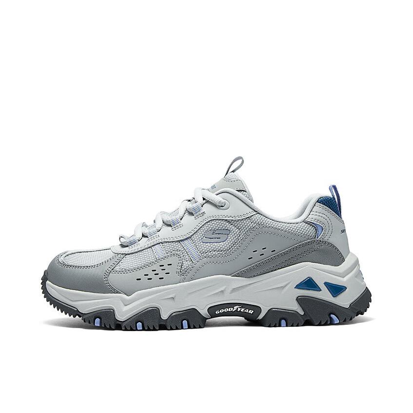 推荐商品：Skechers/斯凯奇  云屿  织物 减震回弹 网布透气 复古  徒步鞋 老爹鞋 户外鞋 女款/灰色/蓝色