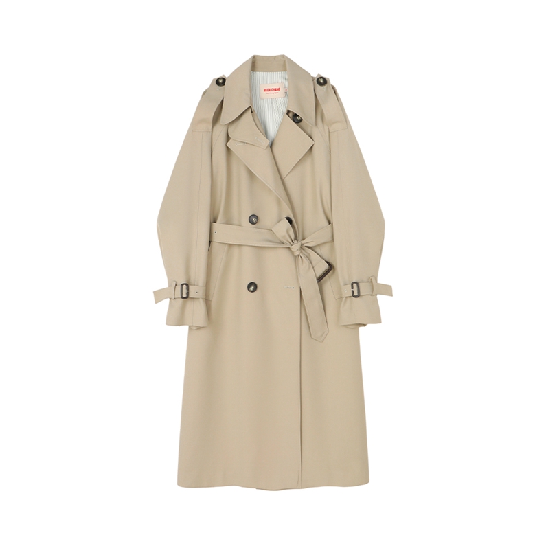 推荐商品：vega chang 英伦风翻领纯色双排扣风衣 女装 NNW2201107762 摩卡棕