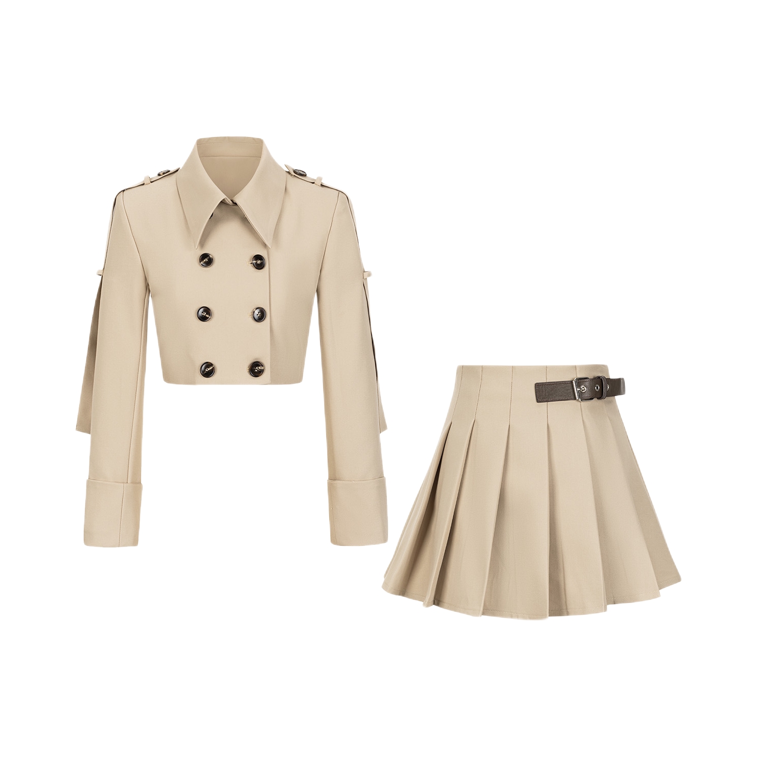 推荐商品：UPNANAWANG 学院风双排扣短款高腰休闲套装 女装 JTM-TZ06 上衣+裙
