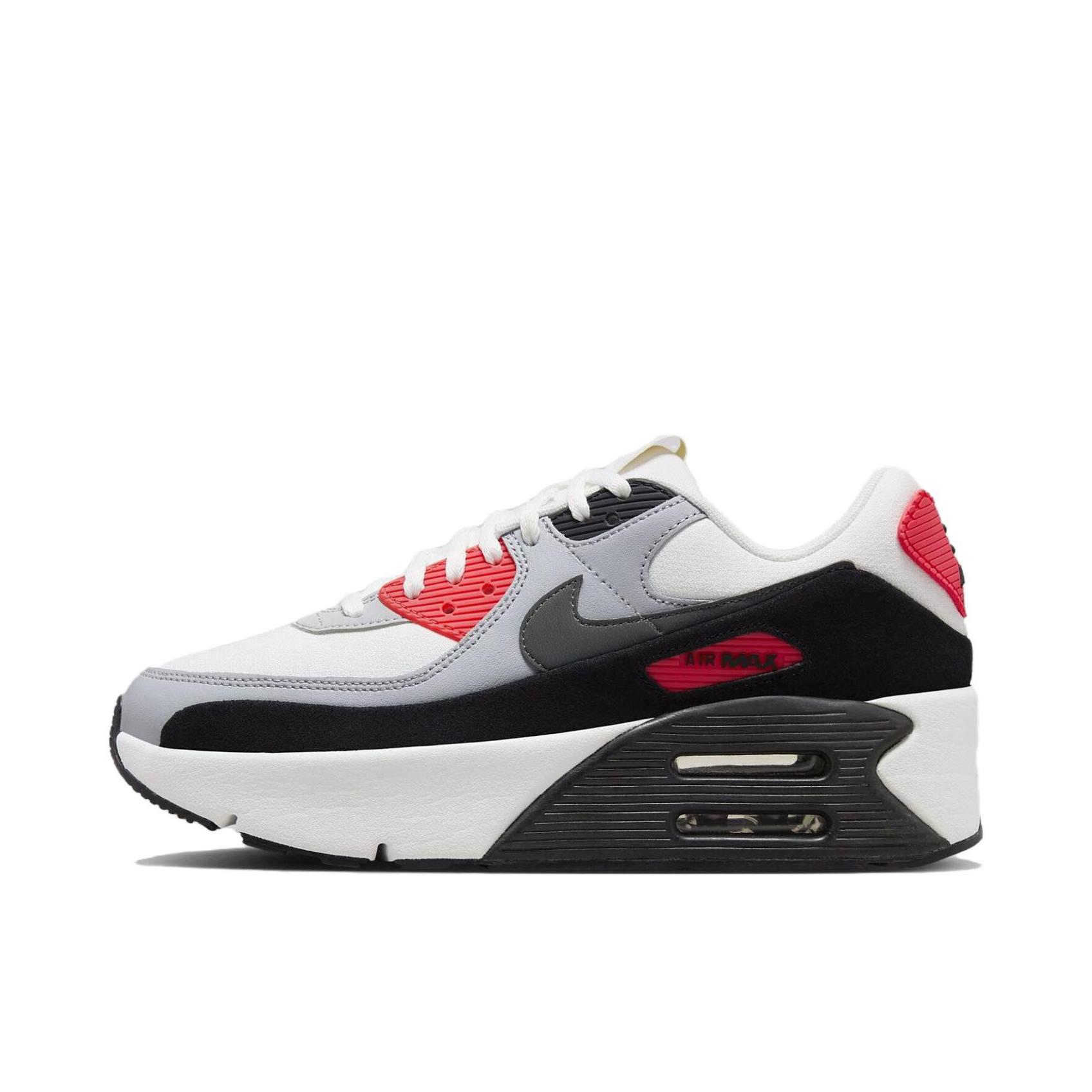 推荐商品：Nike Air Max 90 跑鞋 气垫合成革缓震透气复古增高圆头贴合拼接 白色/黑色/红色/灰色