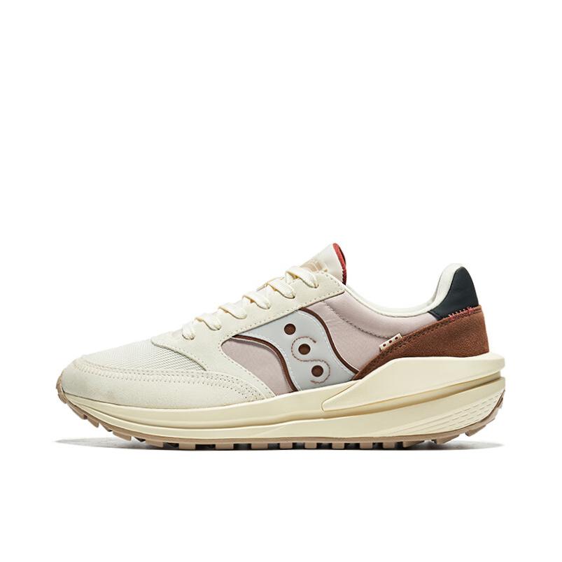 推荐商品：Saucony/索康尼 Jazz Renew 潮流复古 网布 厚底尼龙 增高 包裹性 阿甘鞋 运动休闲鞋 米色/棕色