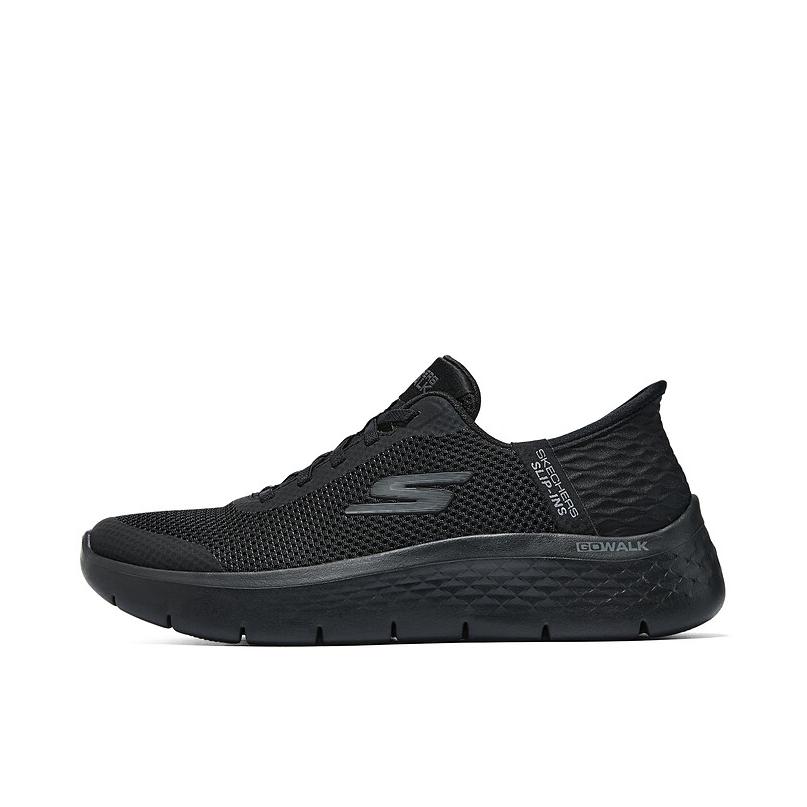 推荐商品：Skechers/斯凯奇 减震耐磨 轻便透气 舒适百搭 轻质网面 软底闪穿 织物 一脚蹬 易穿脱 运动休闲鞋 全黑色