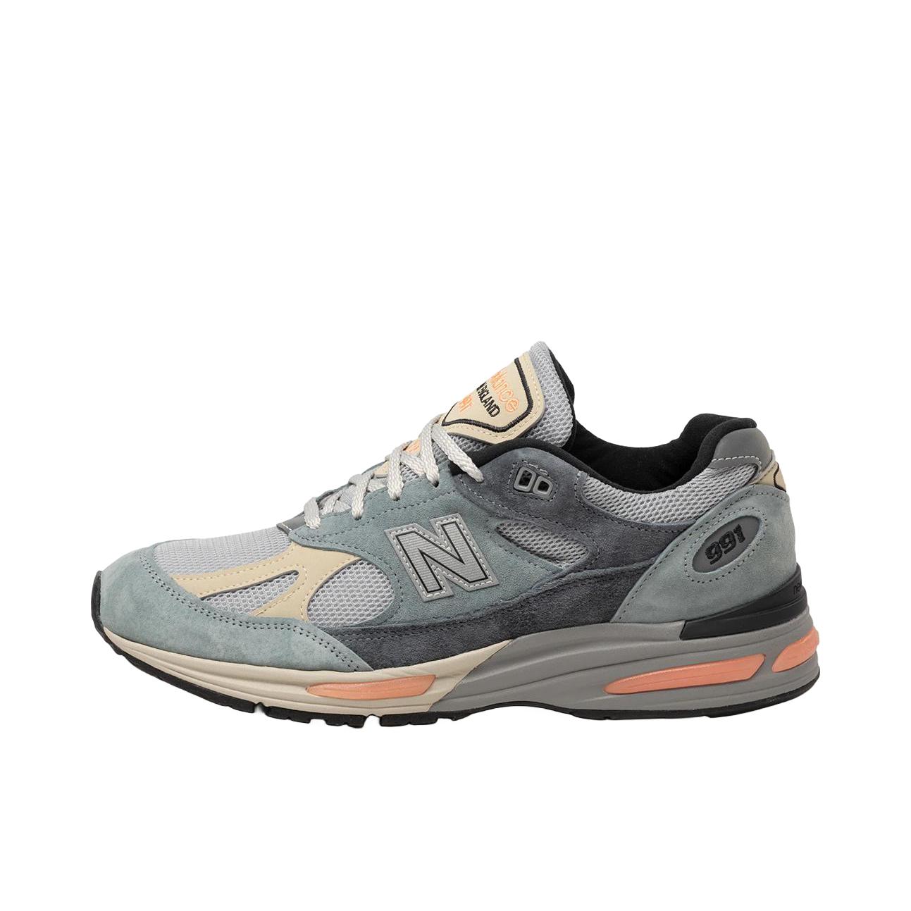 推荐商品：New Balance 991 v2 跑鞋 防滑耐磨网布透气绒面皮合成革舒适圆头复古贴合 D宽/灰色/蓝色