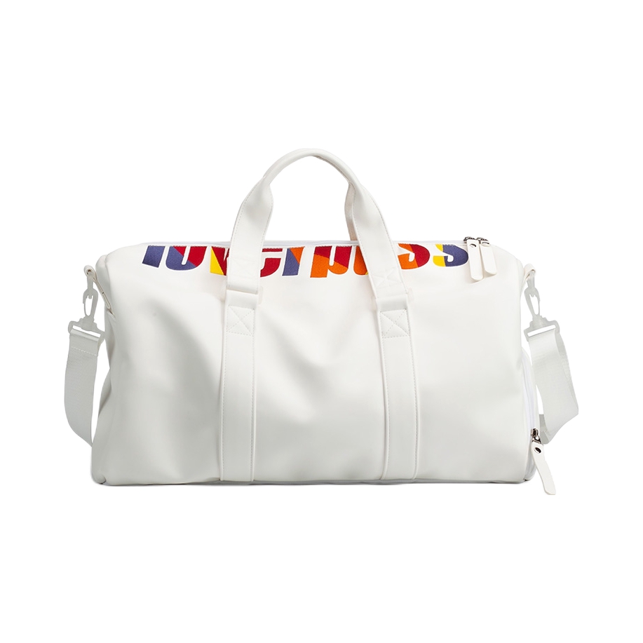 推荐商品：LOVERPUSS/情人猫 聚氨酯潮酷字母大logo大容量双拉链高质感健身包斜挎包手提包