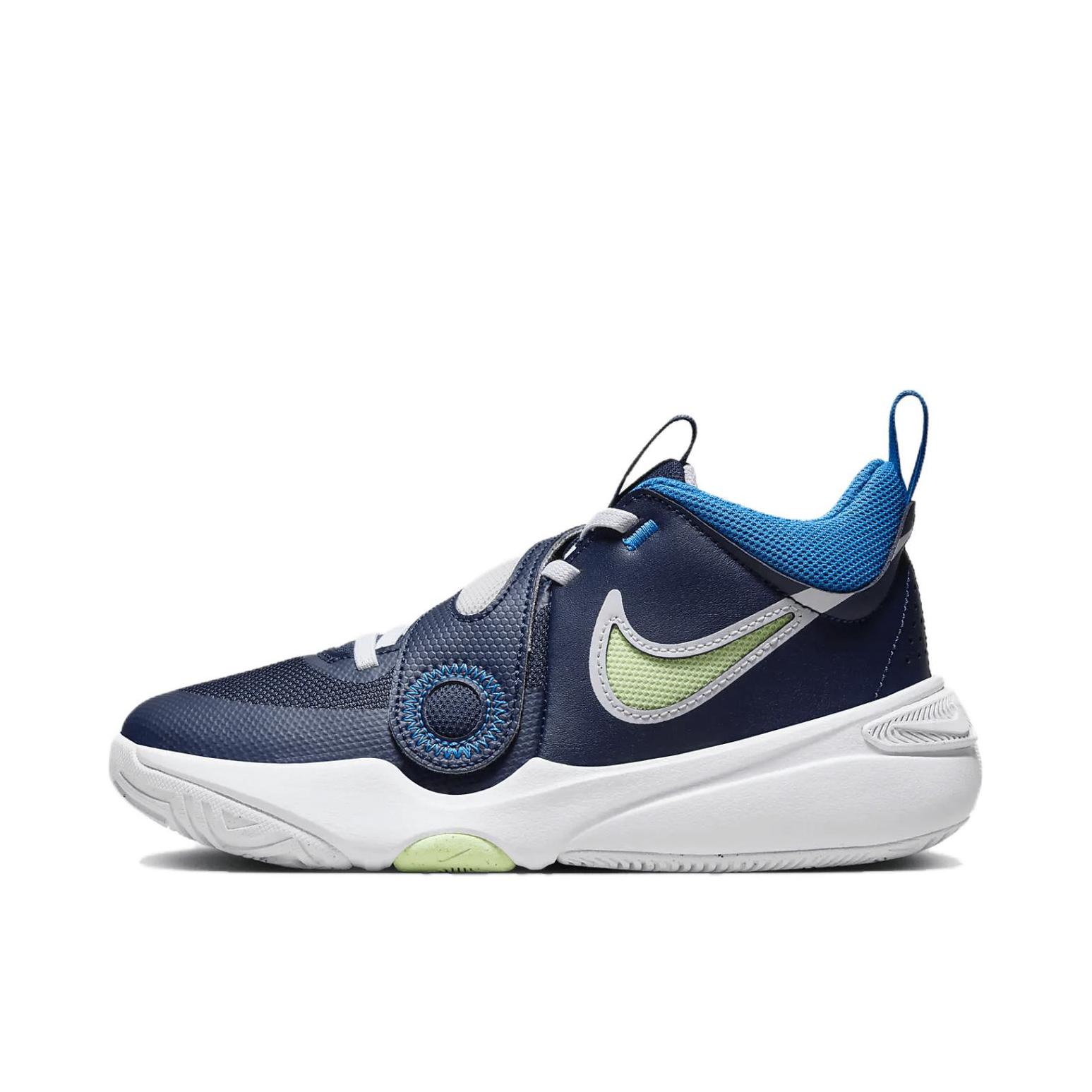 推荐商品：Nike Team Hustle D 11 篮球鞋 防滑耐磨减震回弹舒适透气魔术贴低帮 大童/蓝色/白色/绿色