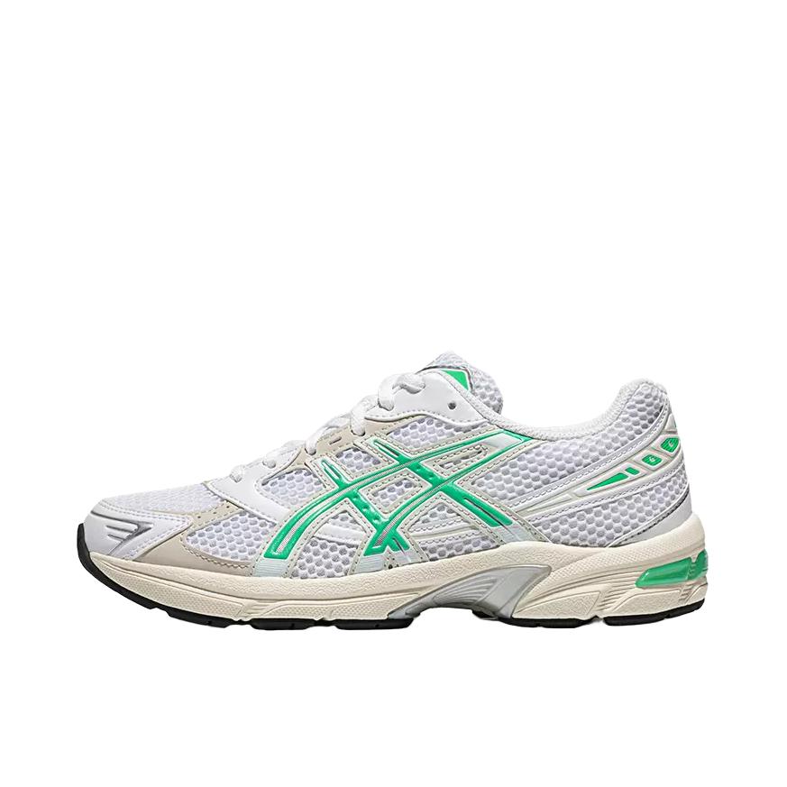 推荐商品：Asics/亚瑟士 Gel-1130 跑鞋 防滑耐磨缓震抓地织物网布透气复古马拉松短跑贴合圆头千禧风 白灰/绿色