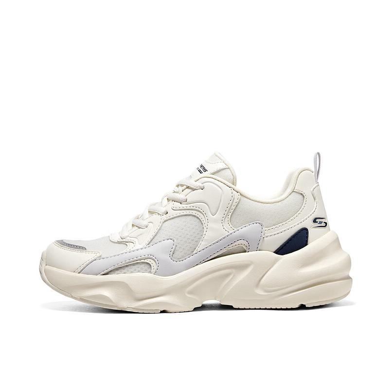 推荐商品：Skechers/斯凯奇  Bobs  Bamina 2 踏浪 休闲 运动鞋 老爹鞋 情侣鞋 复古学院风轻便耐磨网面透气舒适绑带增高厚底  女款/乳白