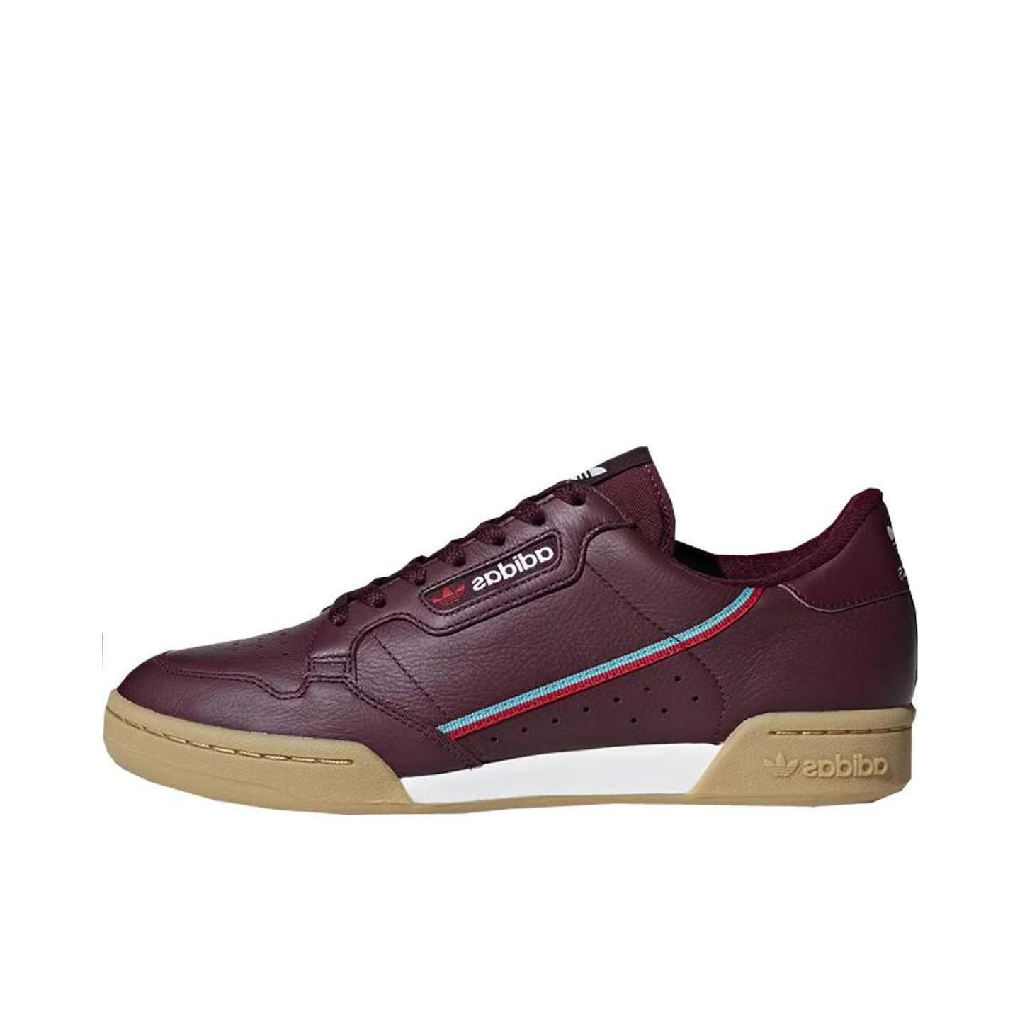 推荐商品：adidas Originals Continental 80 运动休闲鞋 板鞋 经典复古防滑耐磨防水舒适 Maroon/Scarlet/Hi-Res Aqua 酒红