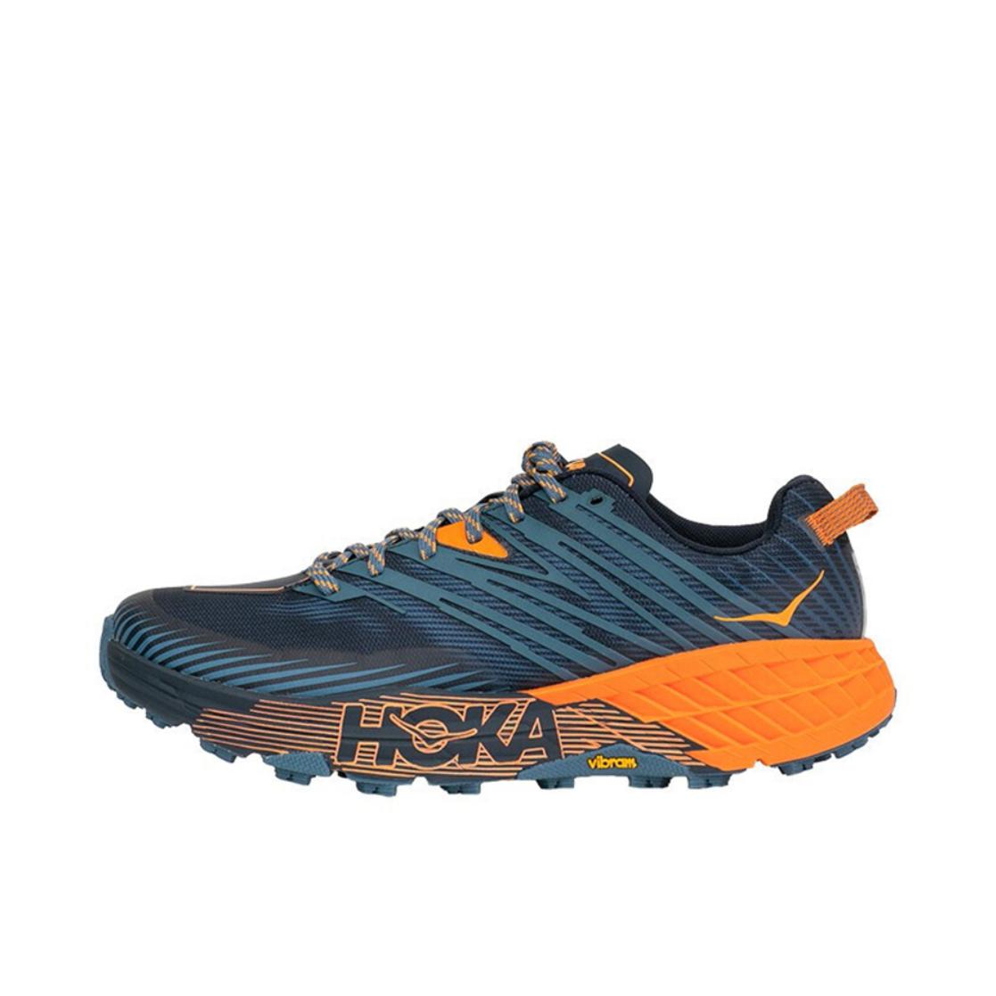 推荐商品：HOKA ONE ONE Speedgoat 4 飞速羚羊 4 减震轻便 防滑耐磨 透气 织物 越野 跑鞋 深蓝色/橙色