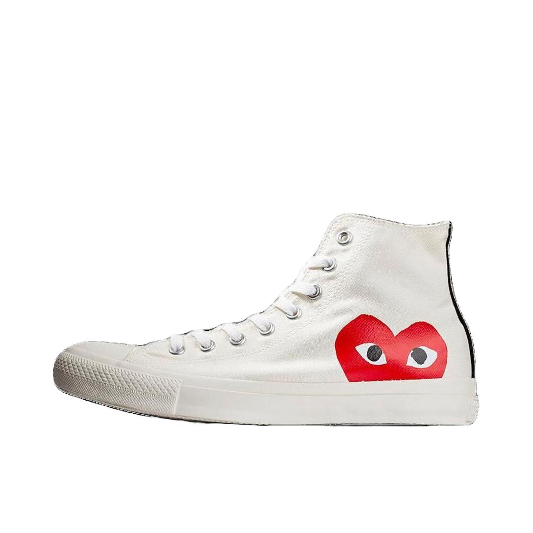 推荐商品：Converse/匡威 Chuck Taylor All Star 帆布鞋 常青款轻便防滑耐磨百搭复古圆头减震贴合高帮 高帮/CDG联名/纯白色/红色