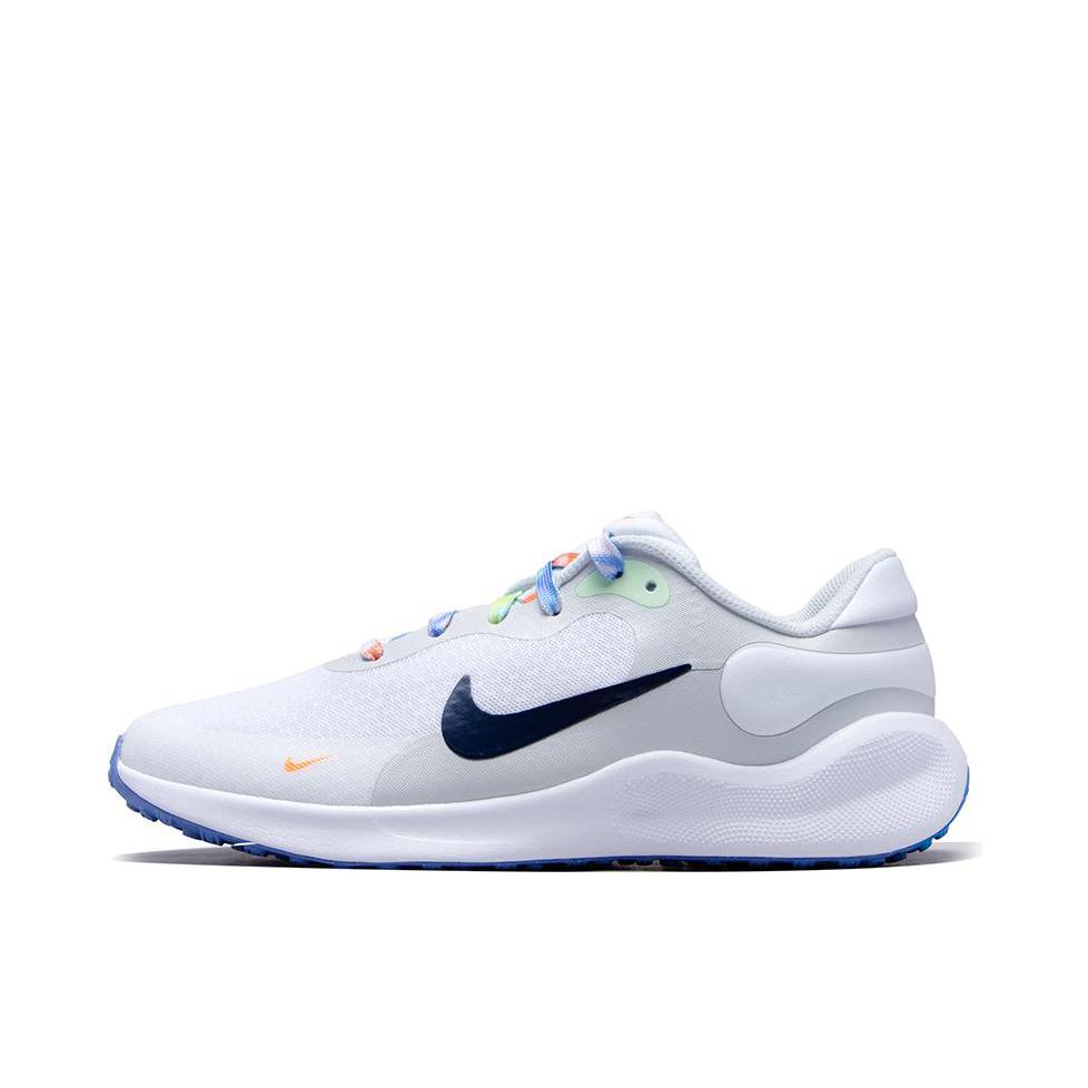 推荐商品：Nike Revolution 7 跑鞋 舒适百搭耐磨透气减震休闲运动支撑训练轻便易穿脱 GS/蓝色/白色
