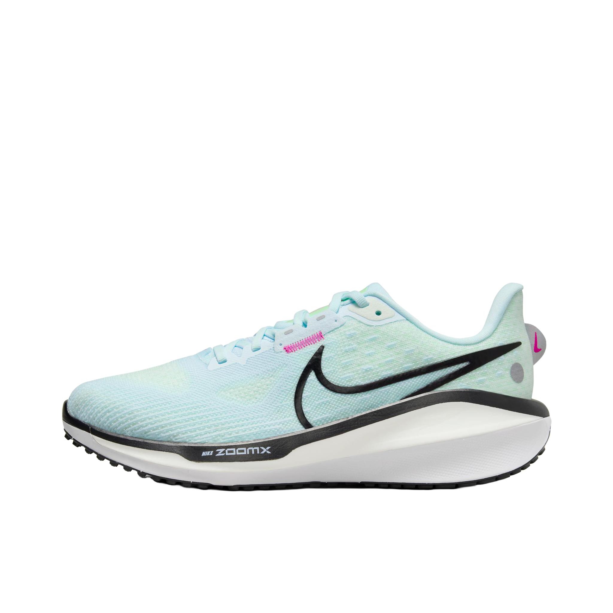 推荐商品：Nike Zoom Vomero 17 跑鞋 健身训练轻便缓震简约圆头回弹 冰川蓝/黑色/蒸气绿/金属银/激光紫