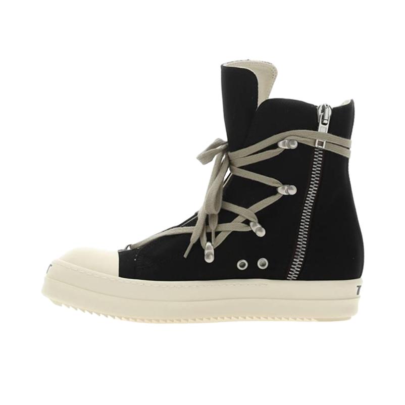推荐商品：Rick Owens DRKSHDW 板鞋 舒适耐磨轻便厚底时尚百搭简约休闲圆头牛仔布织物 高帮/黑色/白色
