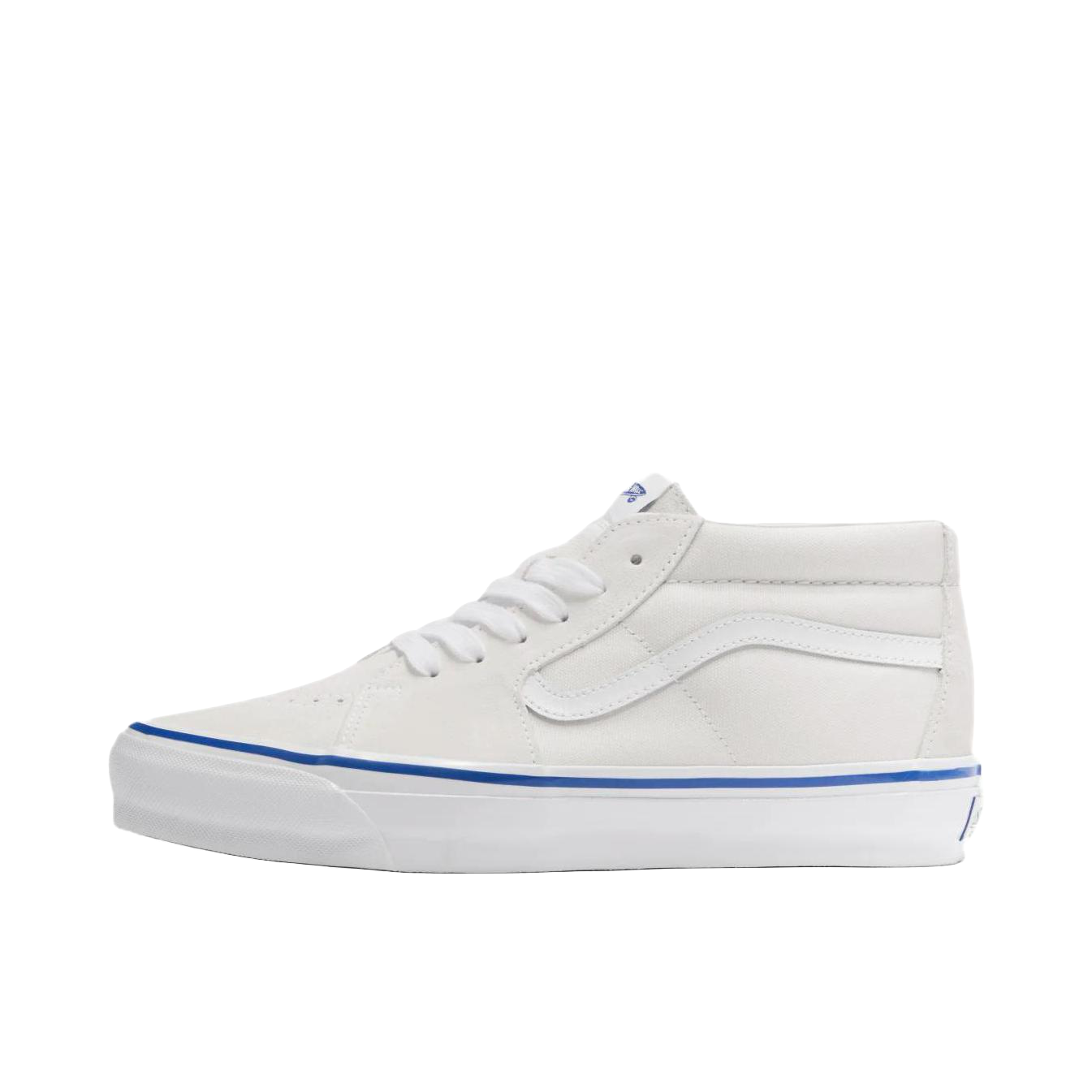 推荐商品：Vans/范斯 SK8-Mid 板鞋 潮流拼接复古百搭防滑耐磨 白色/蓝色