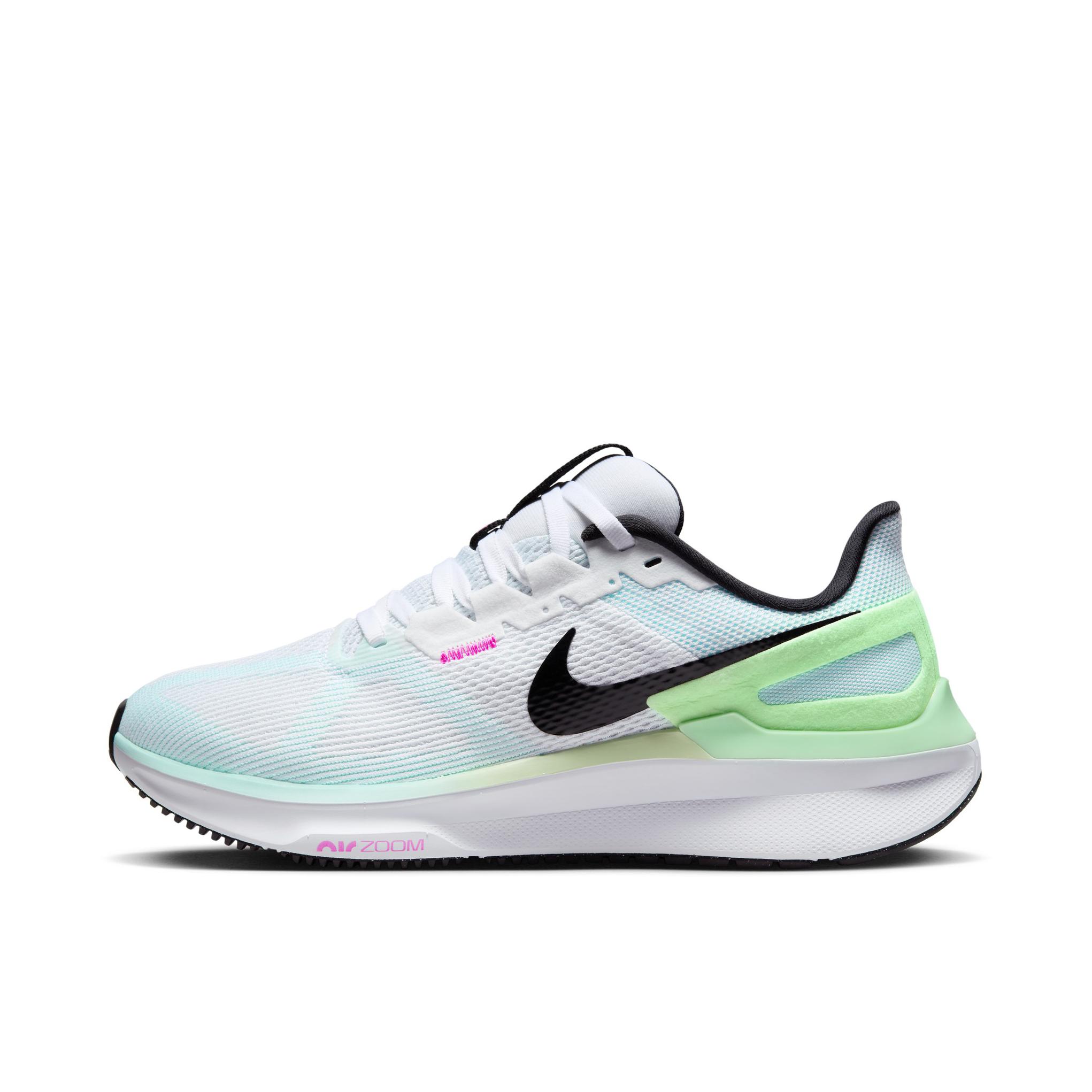 推荐商品：Nike Air Zoom Structure 25 跑鞋 公路减震织物支撑训练轻便 白色/蒸气绿