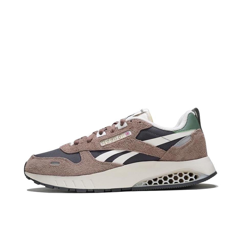 推荐商品：Reebok/锐步 Classic Leather Hexalite+ 跑鞋 舒适缓震防滑耐磨织物合成革复古休闲蜂巢包裹性平衡轻便 棕色//白色  
