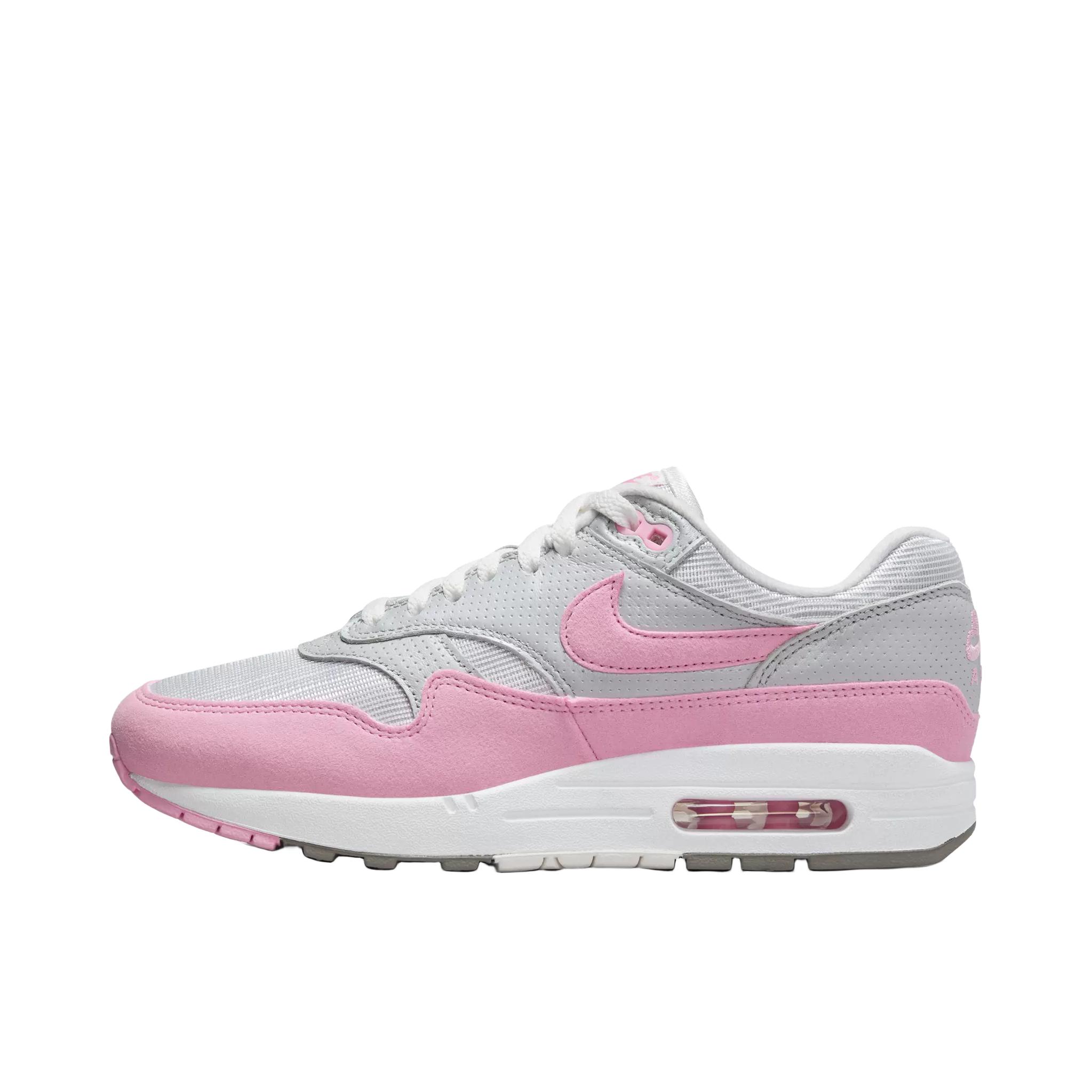 推荐商品：Nike Air Max 1 跑鞋 气垫缓震透气轻便复古运动舒适百搭潮流耐磨低帮训练防滑冬季支撑马拉松防水抓地圆头耐穿 金属银灰/上升粉
