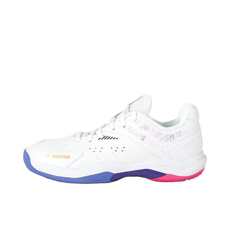 推荐商品：VICTOR/威克多 稳定类 P8500TD 进阶级 耐磨透气 舒适减震 支撑稳定 羽毛球鞋 珠光白/蓝色