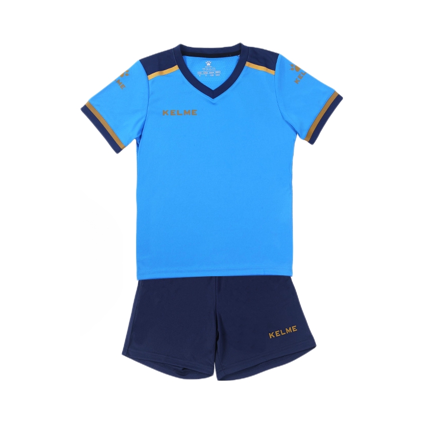 推荐商品：KELME/卡尔美童装 透气速干耐磨足球服套装 中大童 3873001 荧光蓝/深蓝