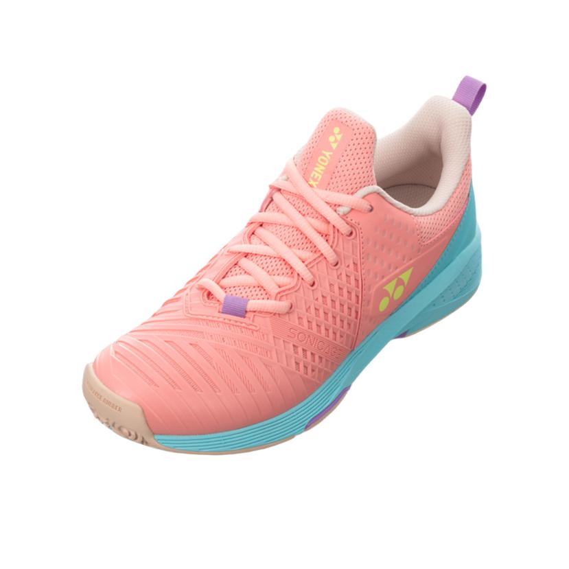 推荐商品：YONEX/尤尼克斯 Sonicage 3系列 舒适透气 减震 防滑 包裹性 耐磨 网球鞋 女款/粉红色/浅灰色/蓝色