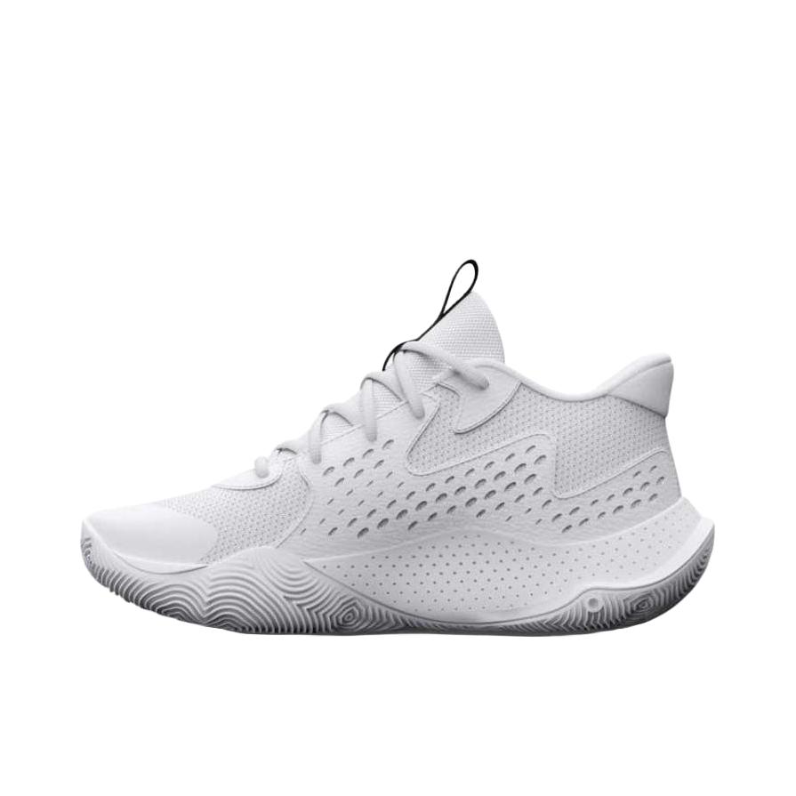 推荐商品：Under Armour/安德玛 Jet '23 防滑耐磨 缓震 网面透气 简约时尚 舒适回弹 高包裹 圆头 篮球鞋 3026634 纯白色 