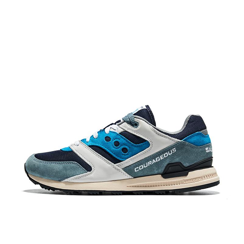 推荐商品：Saucony/索康尼  Courageous  防滑耐磨 减震 复古 休闲运动 舒适 织物  跑鞋 灰兰色