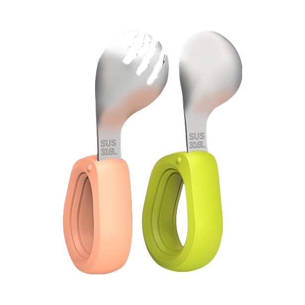 推荐商品：禾果/Hogokids 辅食勺子宝宝学吃饭训练儿童硅胶不锈钢叉勺婴儿短柄