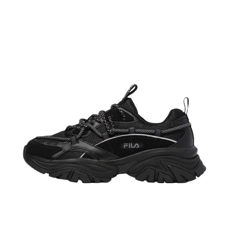 推荐商品：FILA/斐乐 鱼刺系列 老爹鞋 防滑耐磨舒适透气减震轻便合成革百搭休闲厚底增高潮流复古时尚反光 黑色 