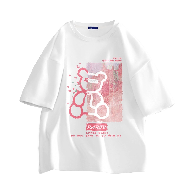 GENIO LAMODE 小熊印花纯棉棉质速干冰丝圆领大码正肩短袖T恤