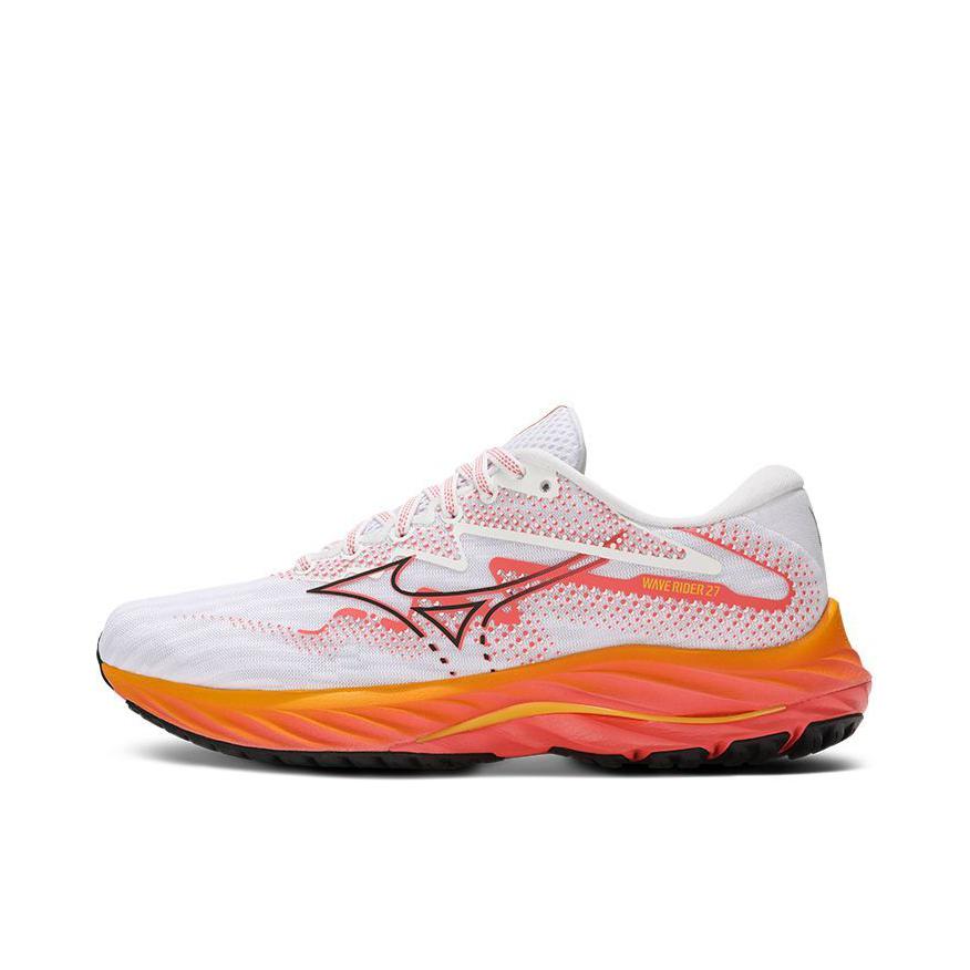 推荐商品：Mizuno/美津浓 Wave Rider 27 缓震回弹 稳定支撑 舒适透气 百搭休闲 合成革 织物 慢跑 跑鞋 白色/红色