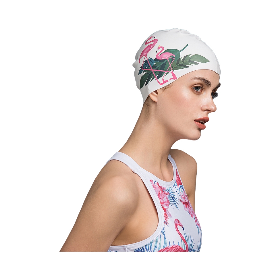 推荐商品：JAZZ DAWN/焦动 火烈鸟 防水 不勒头 长发硅胶 泳帽