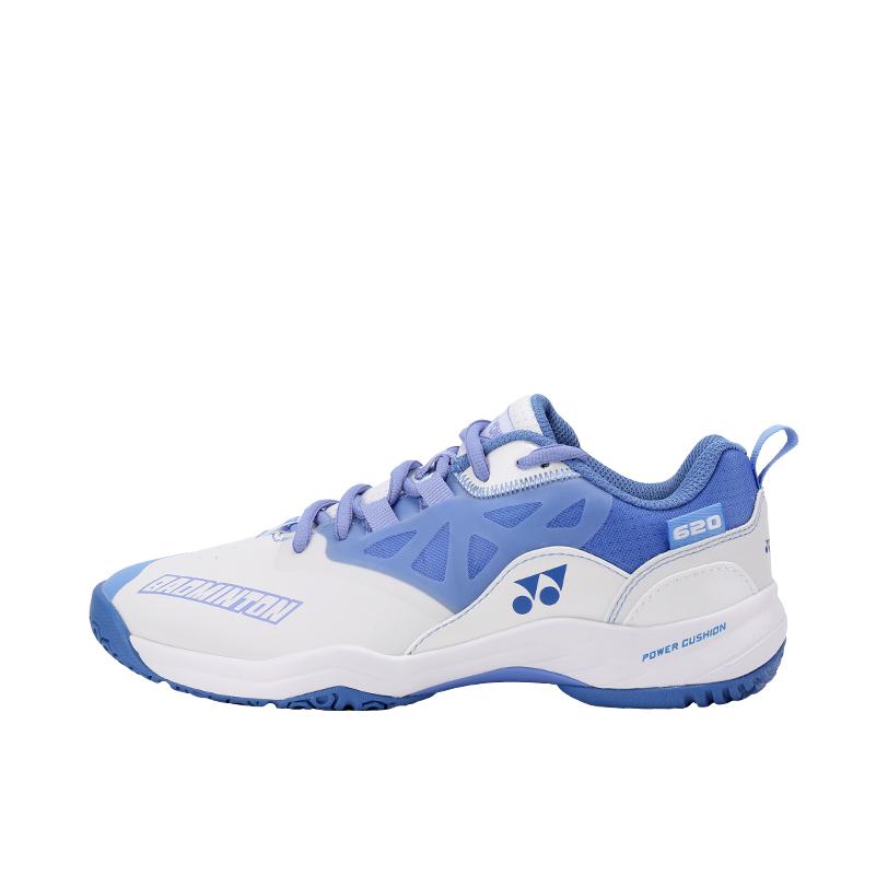 推荐商品：YONEX/尤尼克斯 Power Cushion 620系列 羽毛球鞋 系带减震防滑训练比赛舒适透气耐磨织物合成革 白色/蓝色